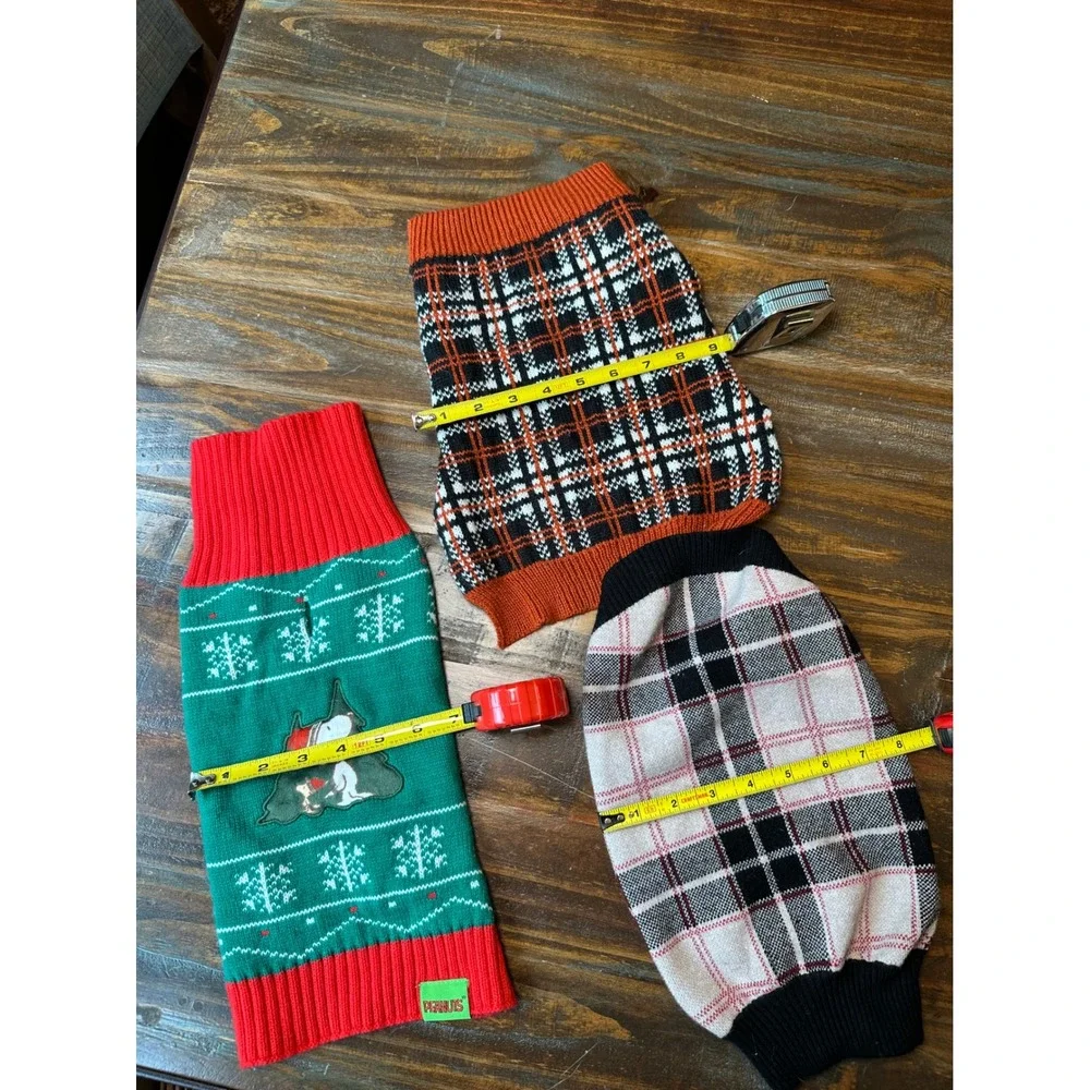 Small Dog Sweater Bundle Peanuts Snoopy Christmas Plaid Nicole Miller Set of 3 S
